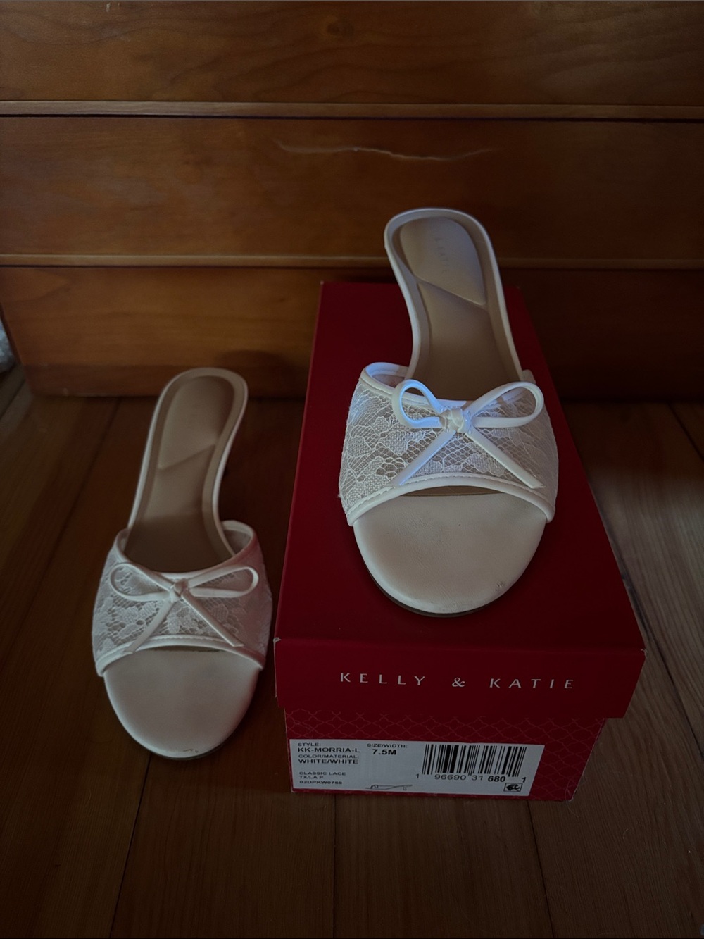 Kelly & Katie Cream Lace Bow Slide Mules